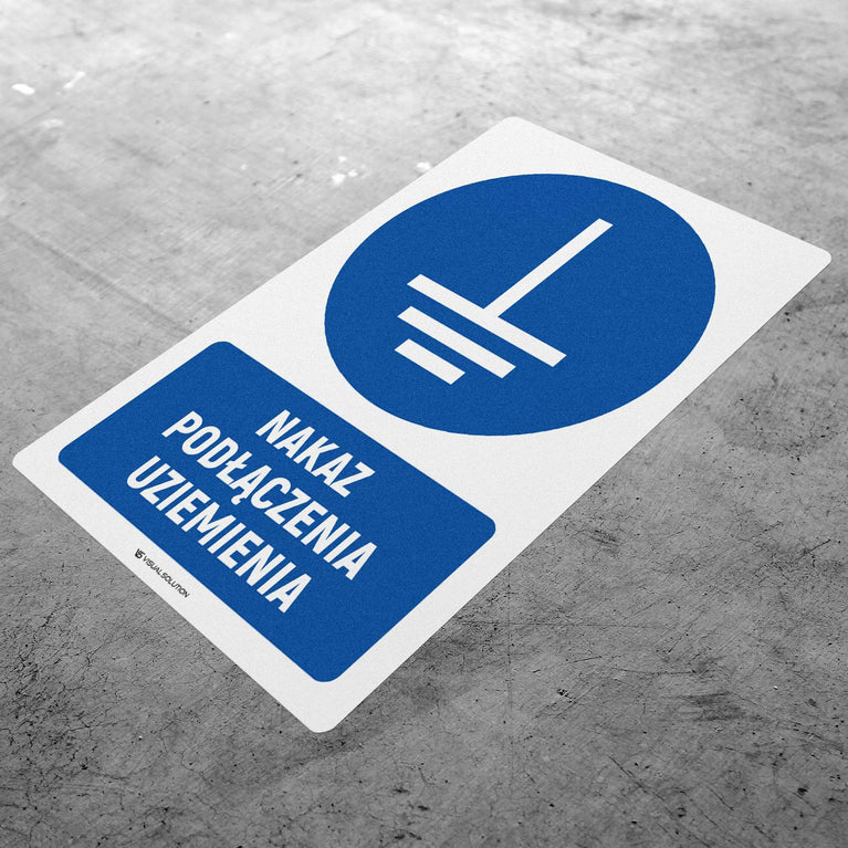 Naklejka podłogowa BHP: Ostrzeżenie! Stosuj uziemienie z opisem.