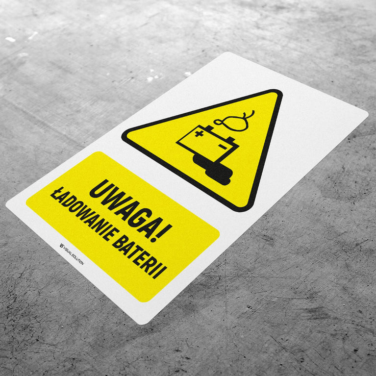 Naklejka Podłogowa BHP: ostrzegająca przed ładowaniem baterii Z Opisem | GDW026.