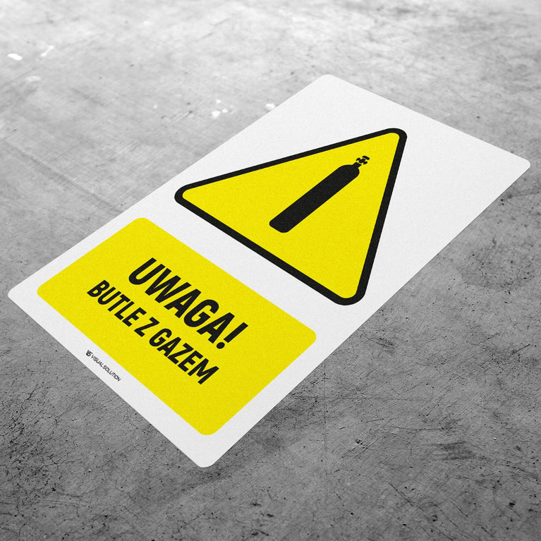 Naklejka Podłogowa BHP: ostrzegająca przed butlami z gazem Z Opisem | GE003.