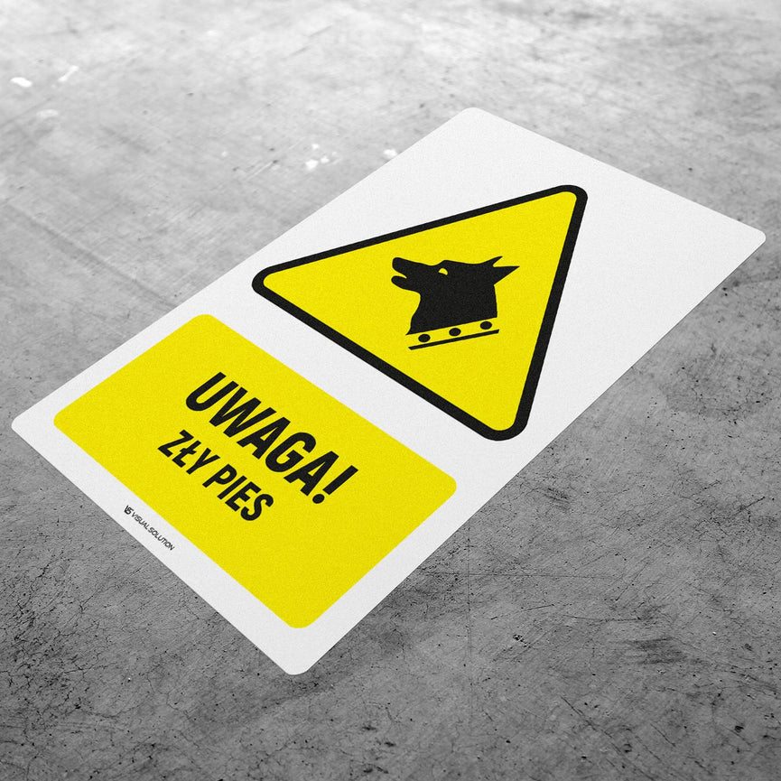 Naklejka Podłogowa BHP: ostrzegająca przed złym psem Z Opisem | GDW013.