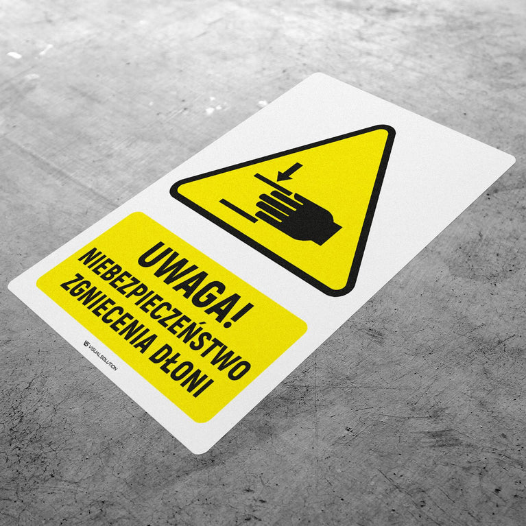 Naklejka Podłogowa BHP: ostrzegająca przed zgnieceniem dłoni Z Opisem | GDW024.