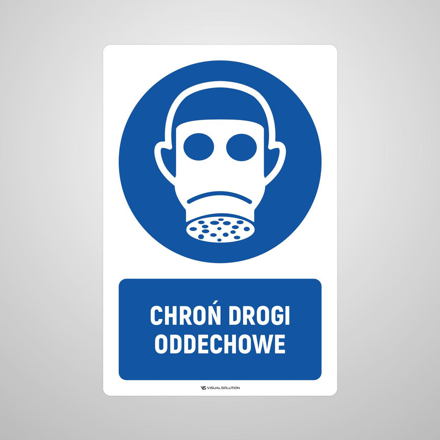 Naklejka podłogowa BHP: Nakaz ochrony dróg oddechowych z opisem.