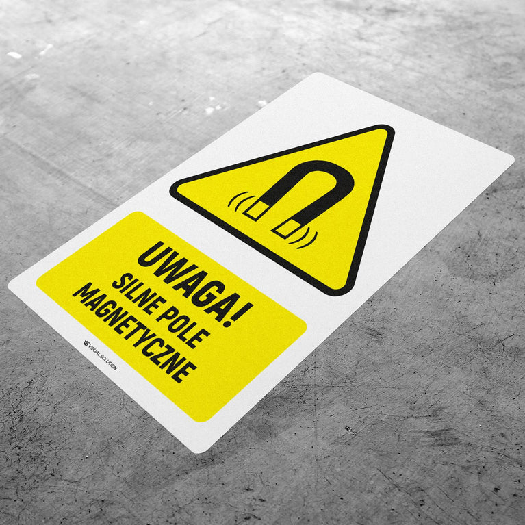 Naklejka Podłogowa BHP: ostrzegająca przed silnym polem magnetycznym Z Opisem | GDW006.