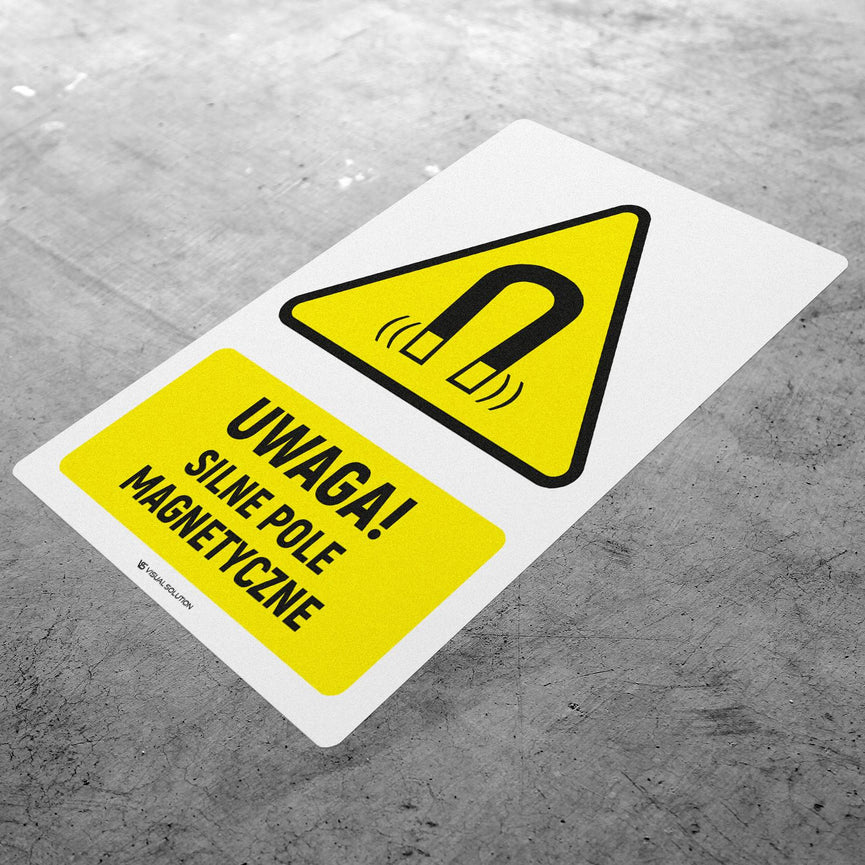 Naklejka Podłogowa BHP: ostrzegająca przed silnym polem magnetycznym Z Opisem | GDW006.