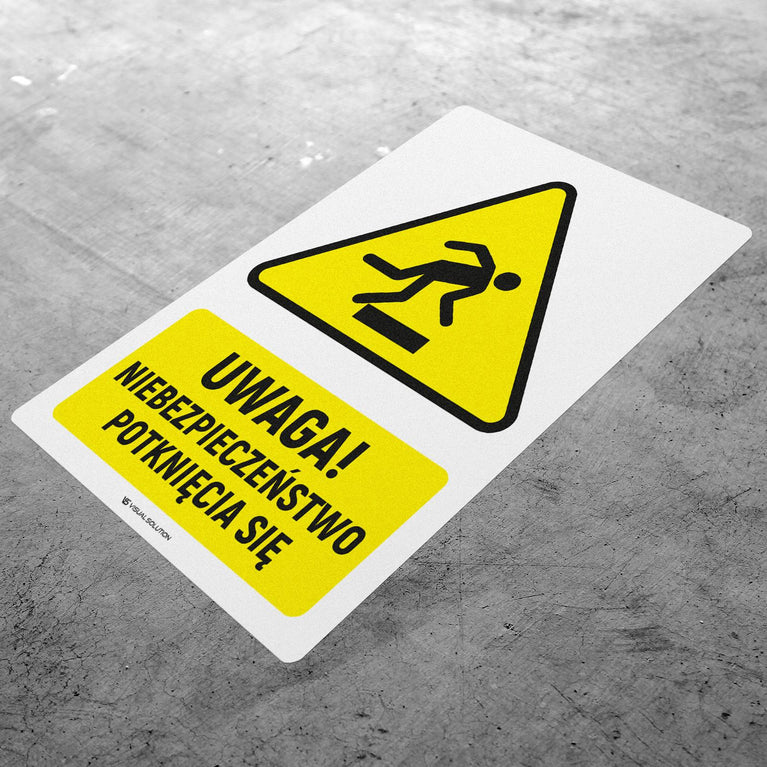 Naklejka Podłogowa BHP: ostrzegająca przed niebezpieczeństwem potknięcia się Z Opisem | GF038.