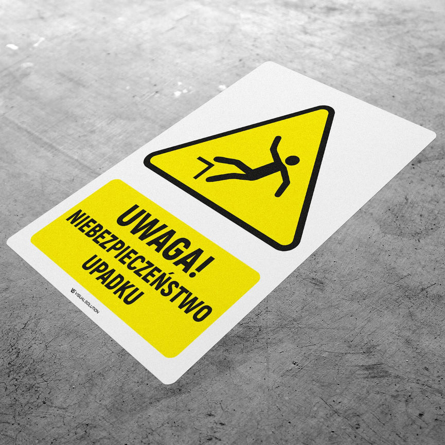 Naklejka Podłogowa BHP: ostrzegająca przed niebezpieczeństwem upadku Z Opisem | GF023.