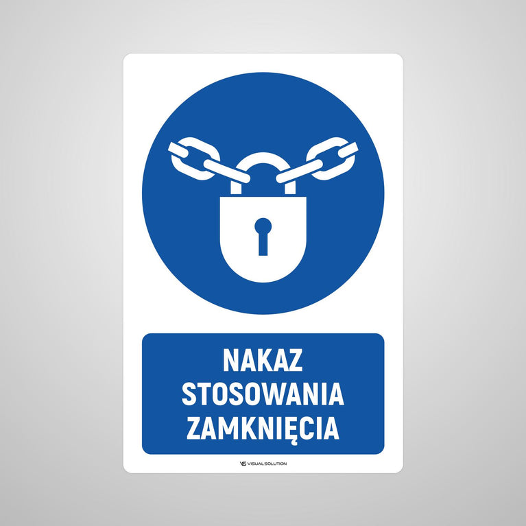 Naklejka podłogowa BHP: Nakaz stosowania zamknięcia z opisem.