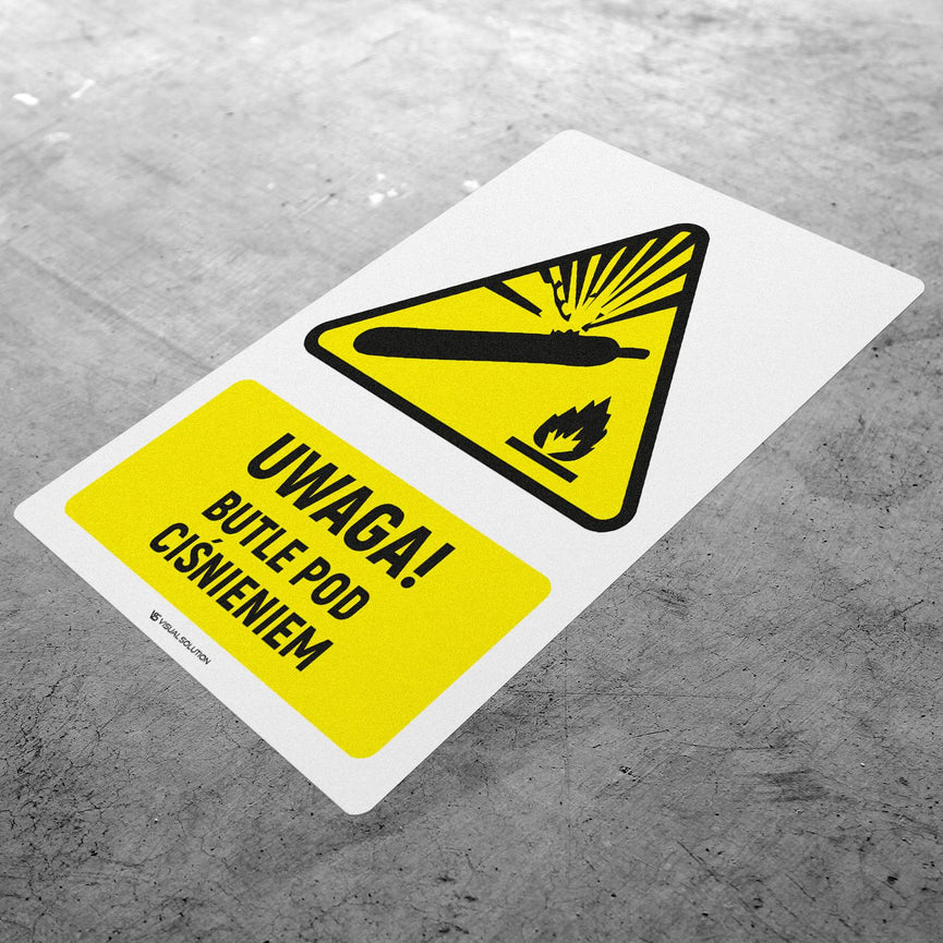 Naklejka Podłogowa BHP: ostrzegająca przed butlami pod ciśnieniem Z Opisem | GDW029.