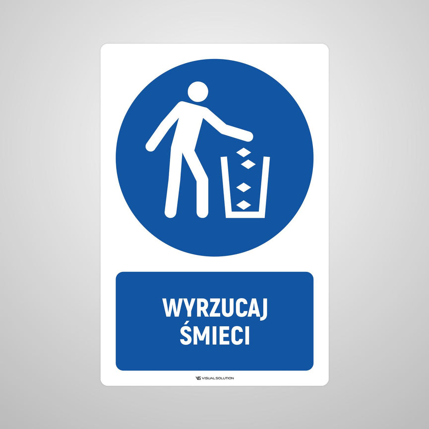 Naklejka podłogowa BHP: Nakaz wyrzucania śmieci z opisem.