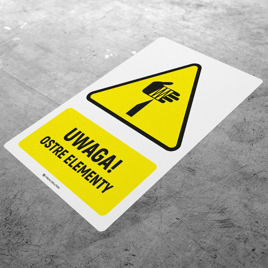 Naklejka Podłogowa BHP: ostrzegająca przed ostrymi elementami Z Opisem | GDW022.