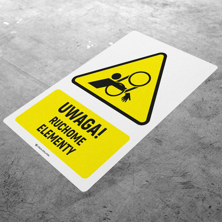 Naklejka Podłogowa BHP: ostrzegająca przed ruchomymi elementami Z Opisem | GF047.