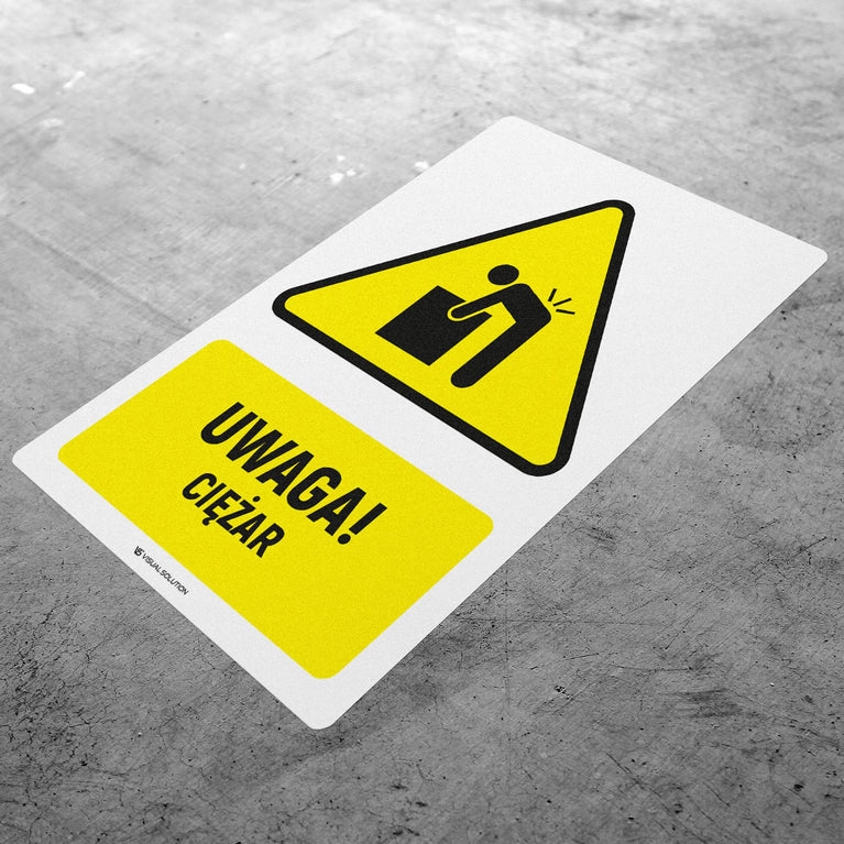 Naklejka Podłogowa BHP: ostrzegawcza dotycząca ciężkiego przedmiotu Z Opisem.