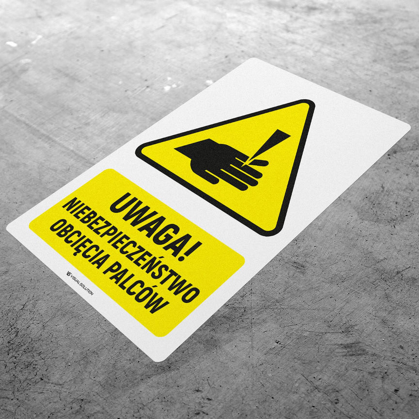 Naklejka Podłogowa BHP: ostrzegawcza dotycząca zagrożenia obcięcia palców z Opisem | GE008.