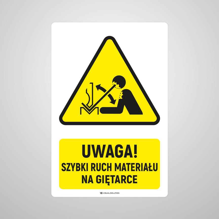Naklejka Podłogowa BHP: ostrzegawcza dotycząca szybkiego ruchu materiału w giętarce Z Opisem | GDW032.