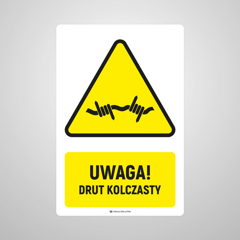 Naklejka Podłogowa BHP: ostrzegawcza dotycząca zagrożenia drutem kolczastym Z Opisem | GDW033.
