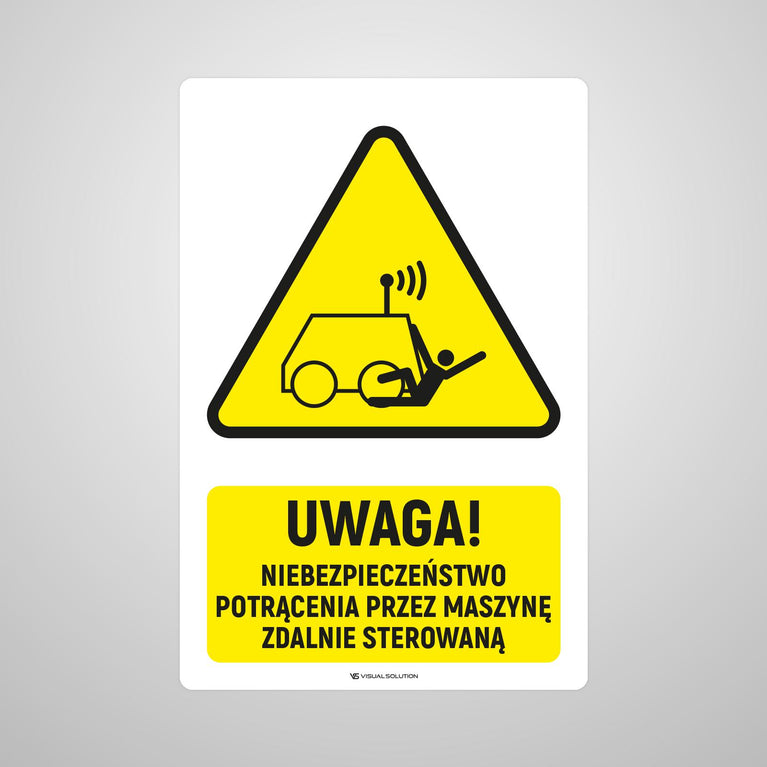 Naklejka Podłogowa BHP: ostrzegawcza informująca o zagrożeniu potrąceniem przez maszynę zdalnie sterowaną Z Opisem | GDW037.
