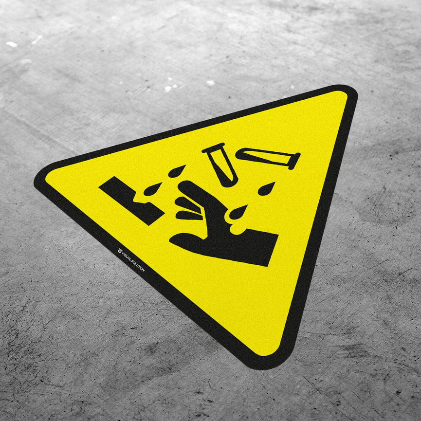 Naklejka podłogowa ostrzegająca przed substancjami żrącymi | GDW023.