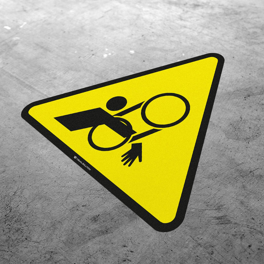 Naklejka podłogowa ostrzegająca przed ruchomymi elementami | GF047.