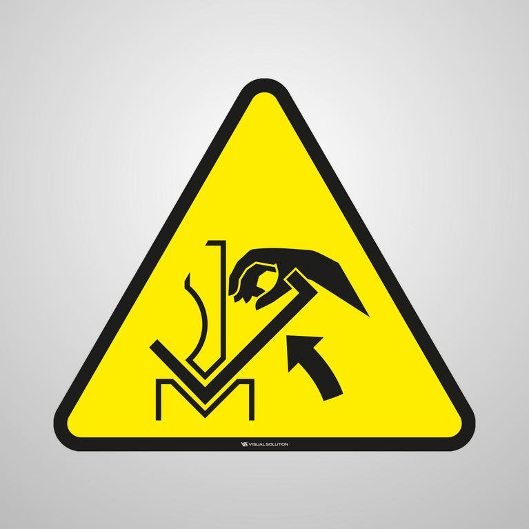 Naklejka ostrzegawcza informująca o niebezpieczeństwie zgniecenia dłoni między prasą a materiałem | GDW031.