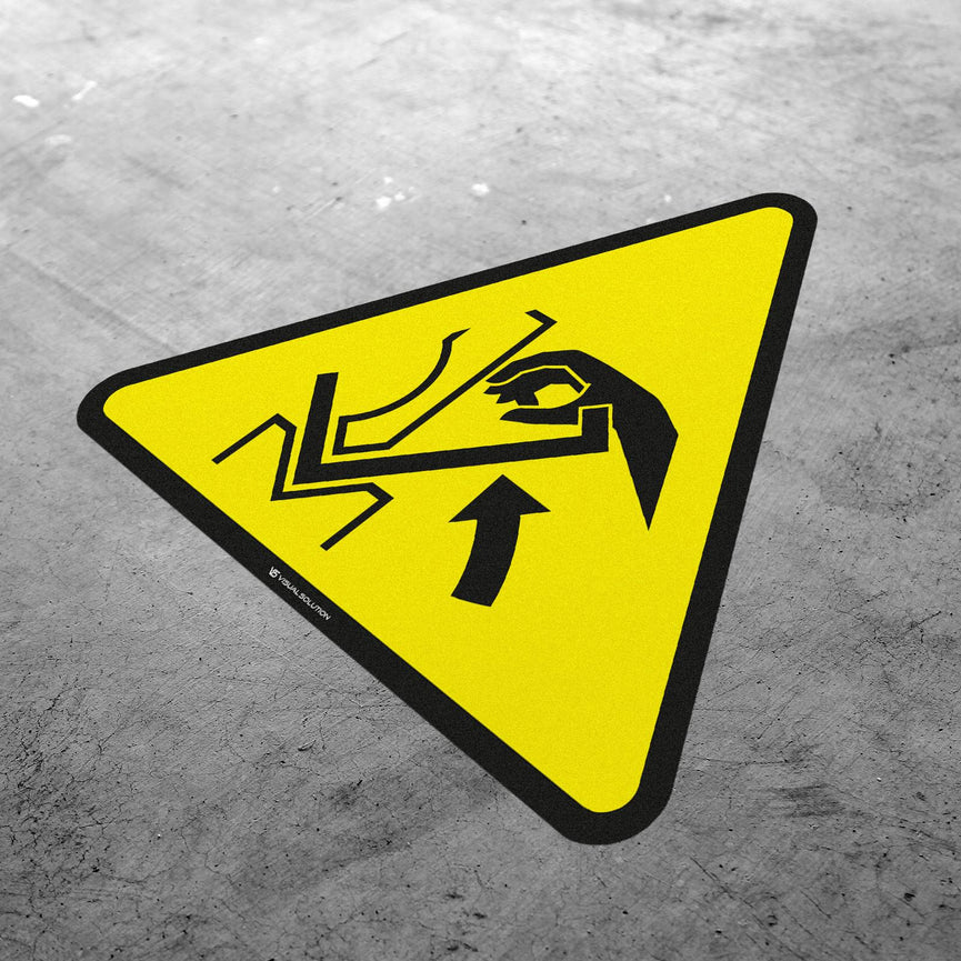 Naklejka ostrzegawcza informująca o niebezpieczeństwie zgniecenia dłoni między prasą a materiałem | GDW031.