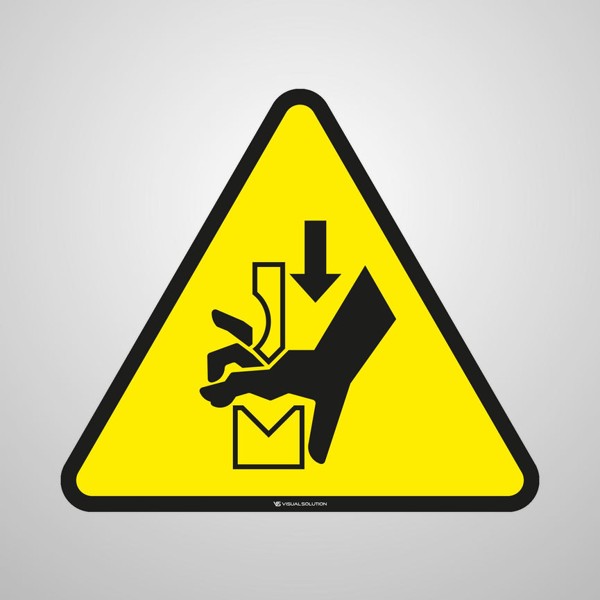 Naklejka ostrzegawcza dotycząca niebezpieczeństwa zgniecenia dłoni między prasą a stopą | GDW030.