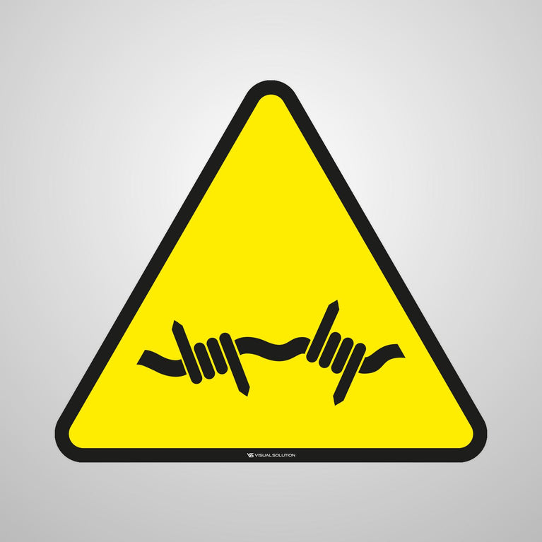 Naklejka ostrzegawcza dotycząca zagrożenia drutem kolczastym | GDW033.