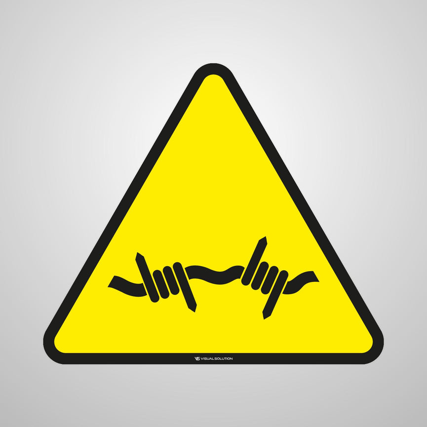 Naklejka ostrzegawcza dotycząca zagrożenia drutem kolczastym | GDW033.