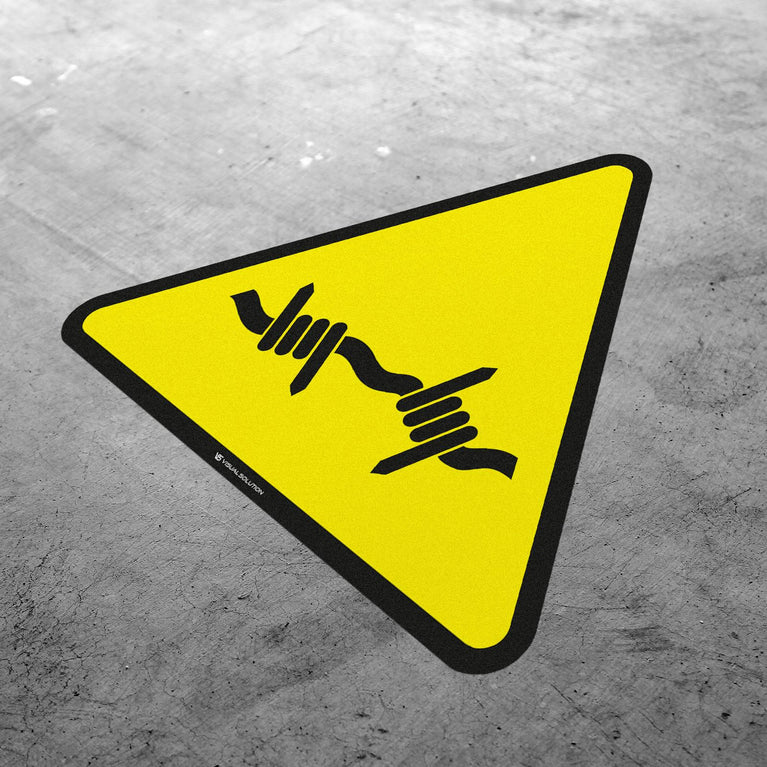 Naklejka ostrzegawcza dotycząca zagrożenia drutem kolczastym | GDW033.