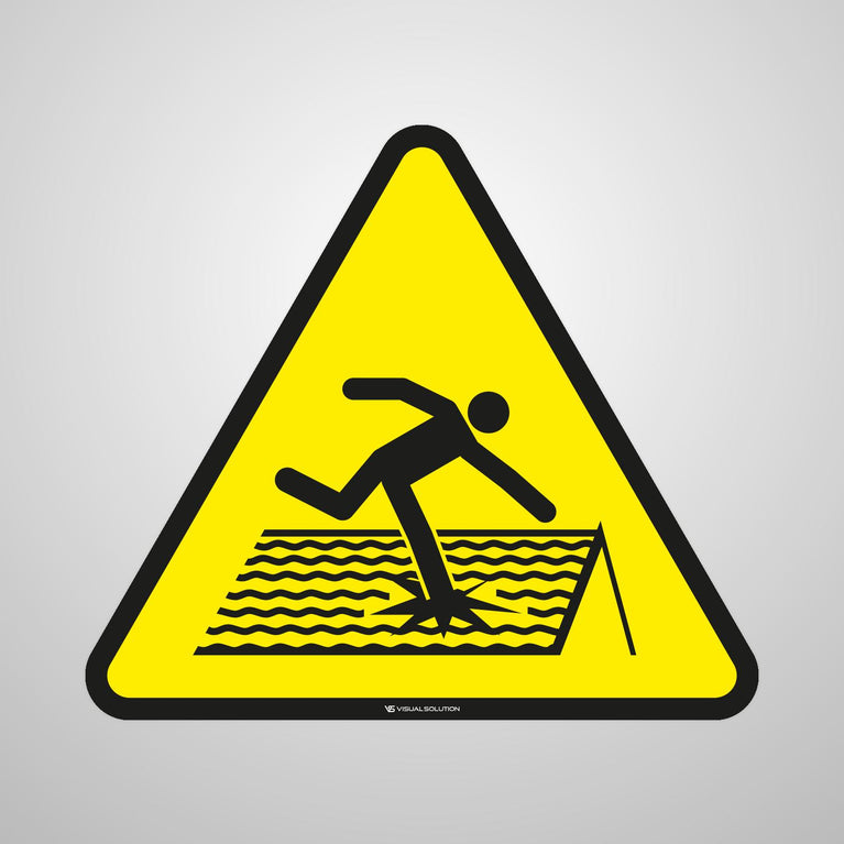 Naklejka ostrzegawcza informująca o zagrożeniu kruchym dachem | GDW036.