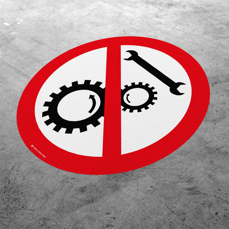 Naklejka Podłogowa BHP: Zakaz Naprawiania Urządzenia w Ruchu