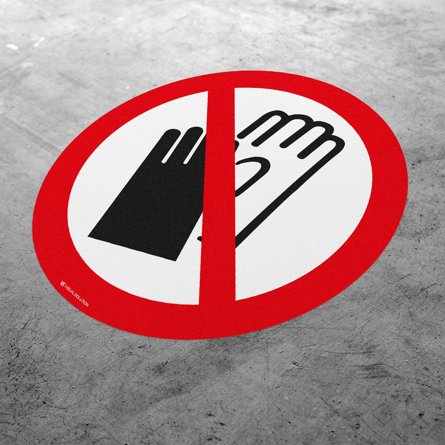 Naklejka Podłogowa BHP: Zakaz Używania Rękawic Roboczych