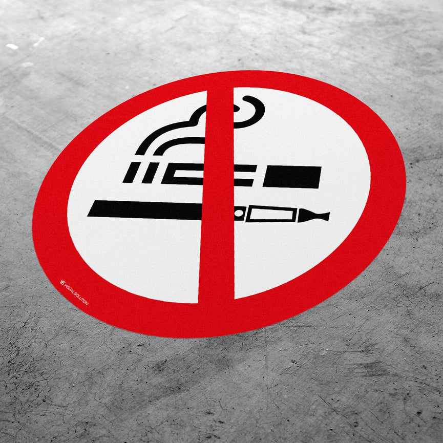 Naklejka Podłogowa BHP: Zakaz Palenia Tytoniu i Papierosów Elektronicznych-5szt