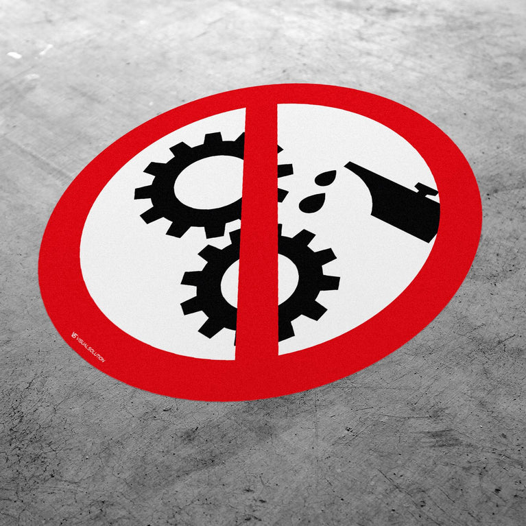 Naklejka Podłogowa BHP: Zakaz Smarowania Urządzeń w Ruchu