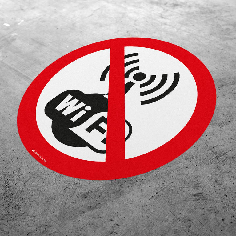 Naklejka Podłogowa BHP: Zakaz Używania Bezprzewodowego Internetu