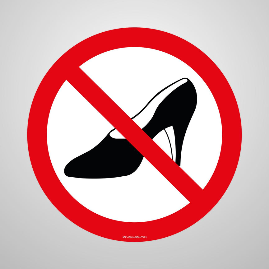 Naklejka Podłogowa BHP: Zakaz Używania Obuwia na Wysokim Obcasie