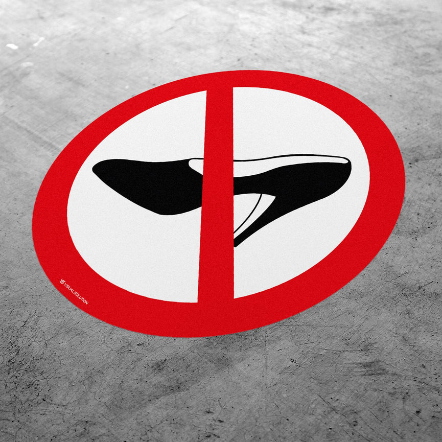 Naklejka Podłogowa BHP: Zakaz Używania Obuwia na Wysokim Obcasie