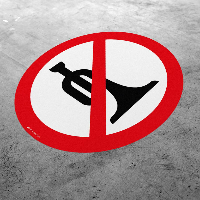 Naklejka Podłogowa BHP: Zakaz Używania Sygnałów Dźwiękowych