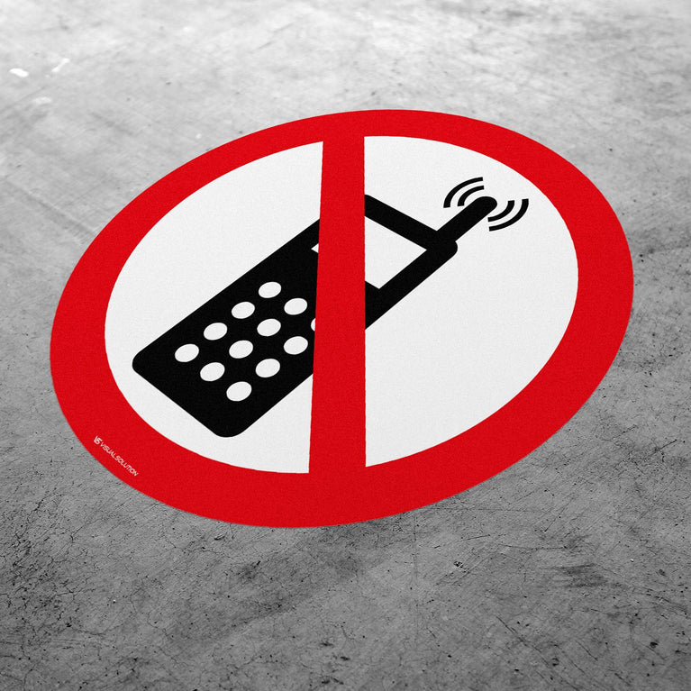 Naklejka Podłogowa BHP: Zakaz Używania Telefonów Komórkowych