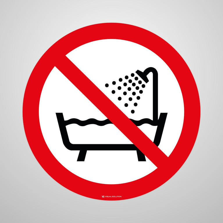 Naklejka Podłogowa BHP: Zakaz Używania Urządzenia w Wannie, Pod Prysznicem i w Zbiornikach Wypełnionych Wodą