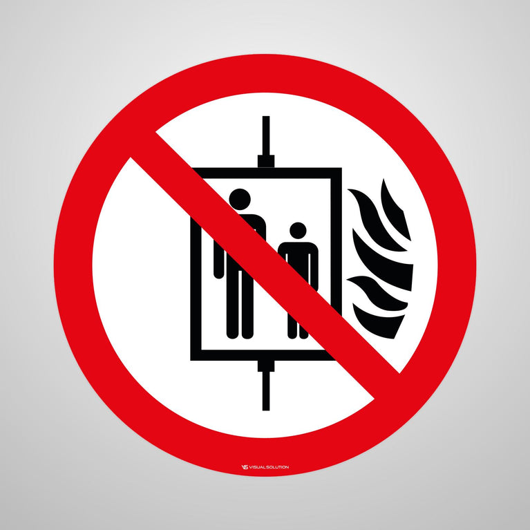 Naklejka Podłogowa BHP: Zakaz Używania Windy w Razie Pożaru