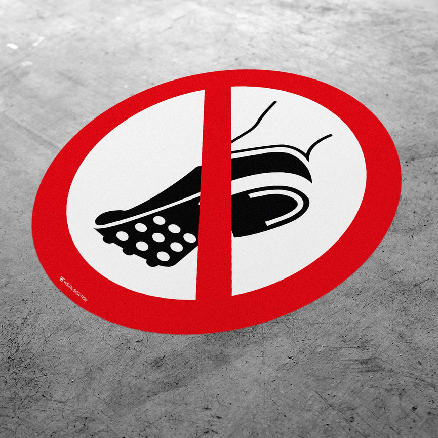 Naklejka Podłogowa BHP: Zakaz Wchodzenia w Obuwiu z Metalową Podeszwą