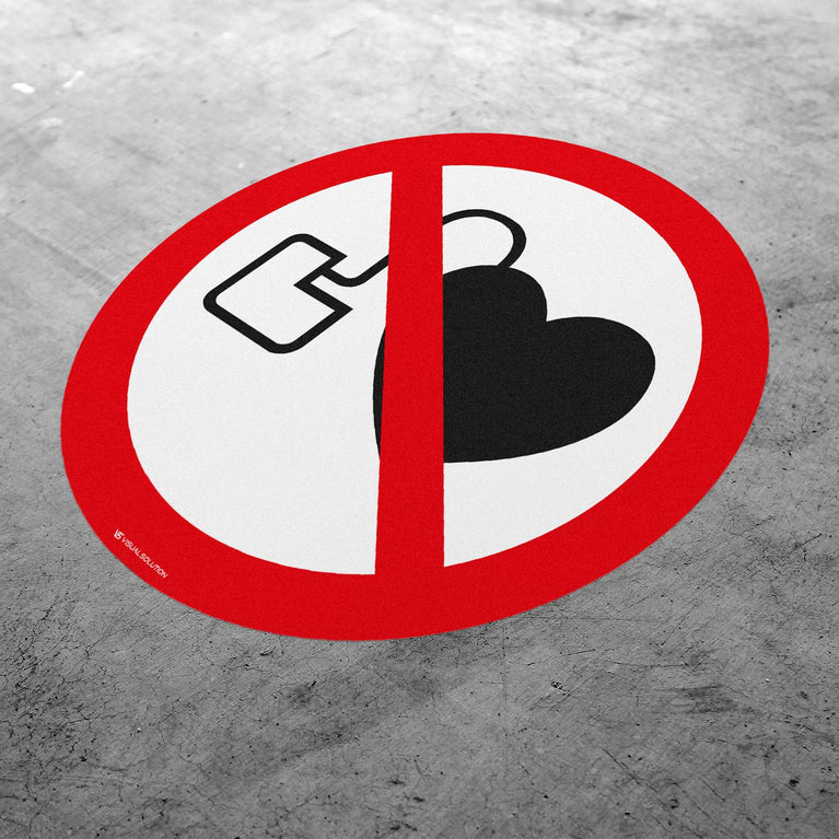 Naklejka Podłogowa BHP: Zakaz Wstępu Osobom ze Stymulatorem Serca