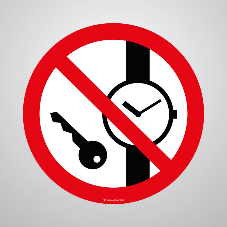 Naklejka Podłogowa BHP: Zakaz Wstępu z Przedmiotami Metalowymi i Zegarkami