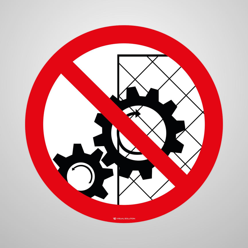 Naklejka Podłogowa BHP: Zakaz Zdejmowania Osłon Podczas Pracy Urządzenia