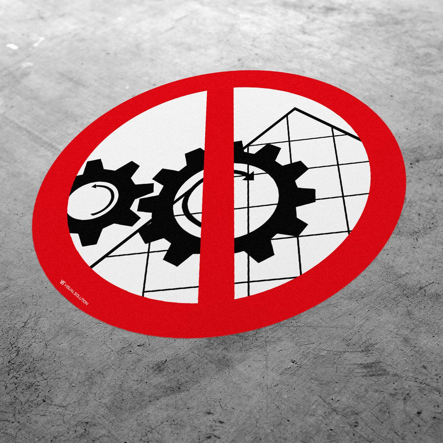 Naklejka Podłogowa BHP: Zakaz Zdejmowania Osłon Podczas Pracy Urządzenia