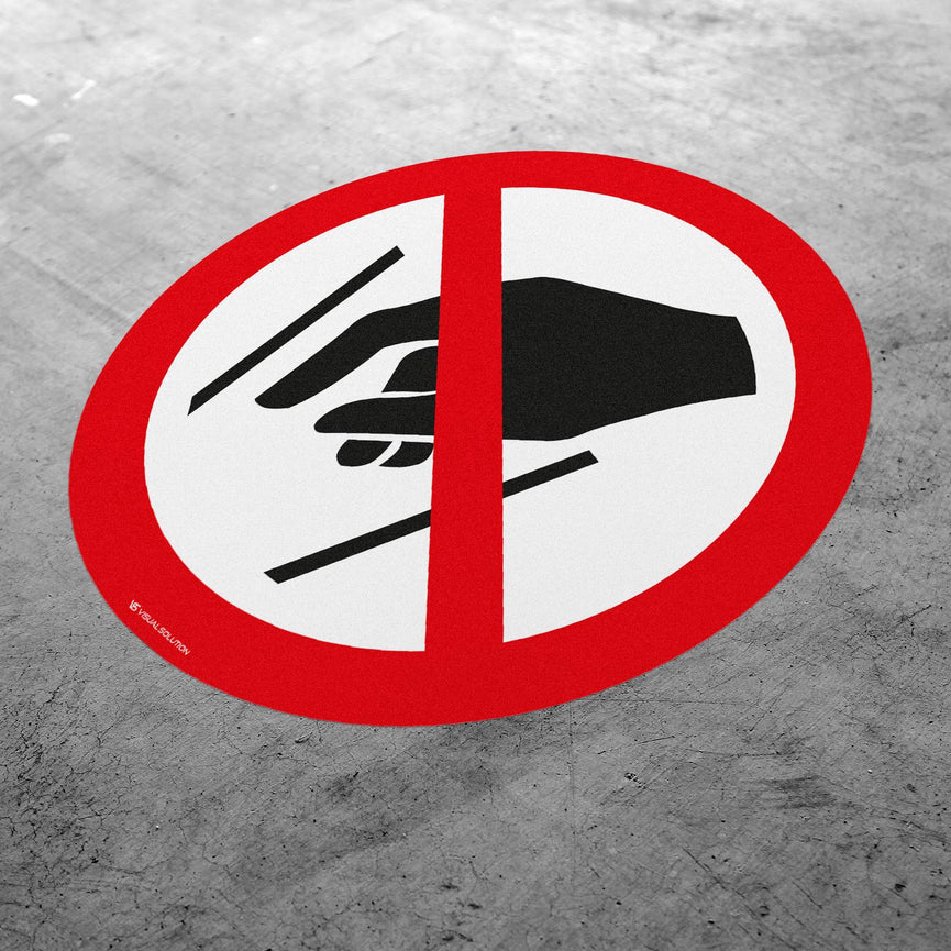 Naklejka Podłogowa BHP: Zakaz Wkładania Rąk do Środka