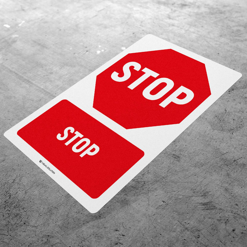 Naklejka Podłogowa BHP: Znak Stop z Opisem