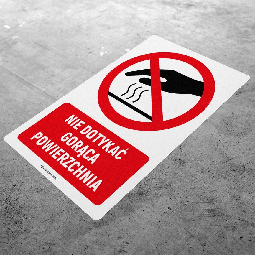 Naklejka Podłogowa BHP: Znak "Nie Dotykać Gorąca Powierzchnia" z Opisem