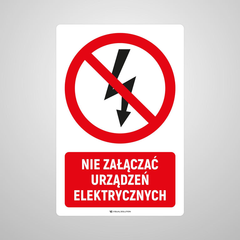 Naklejka Podłogowa BHP: Znak "Nie Załączać Urządzeń Elektrycznych" z Opisem
