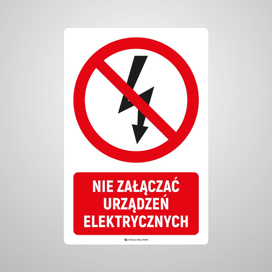Naklejka Podłogowa BHP: Znak "Nie Załączać Urządzeń Elektrycznych" z Opisem